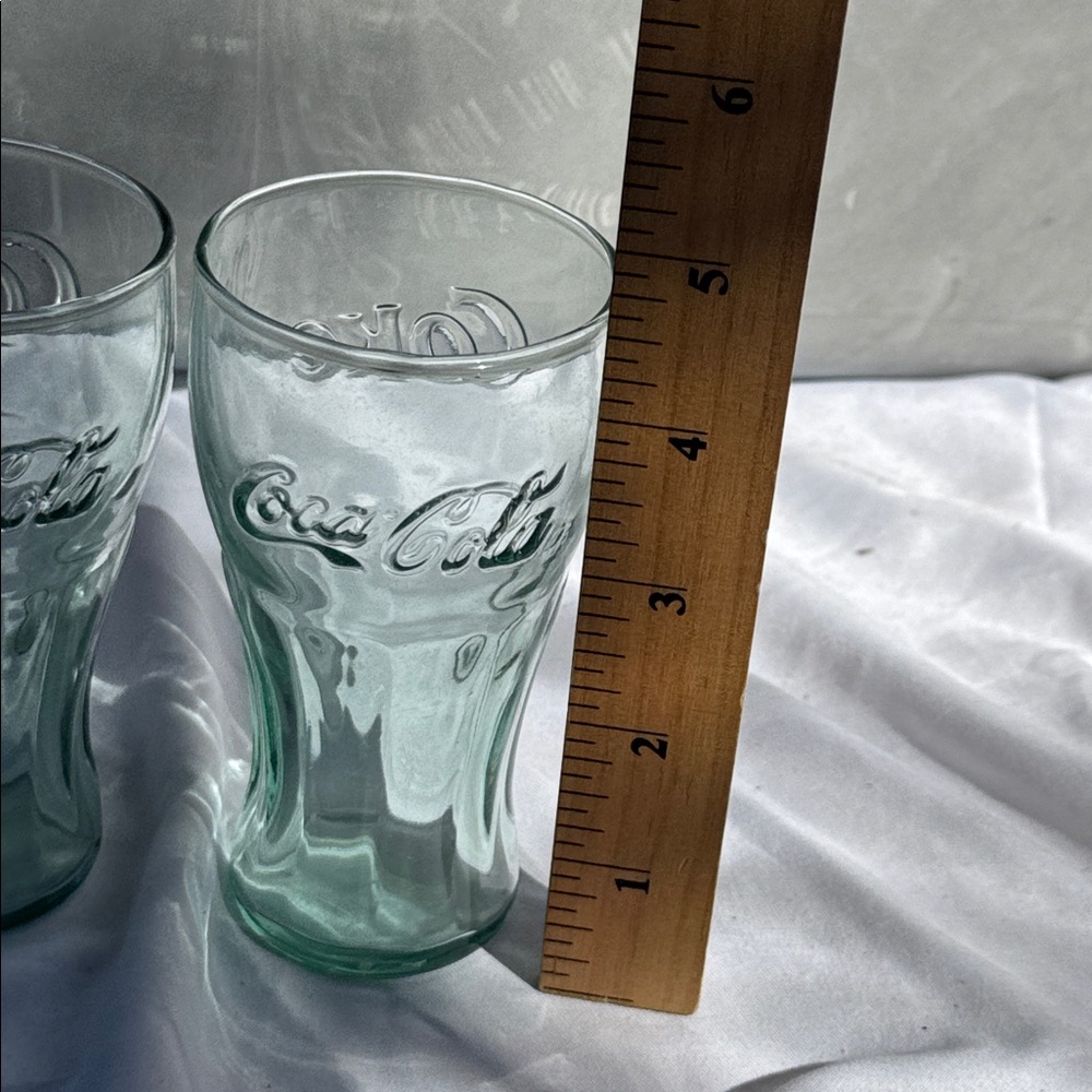 Vintage Coca Cola Embossed Aqua Miniature Glass Set of 4 - Picture 3 of 3